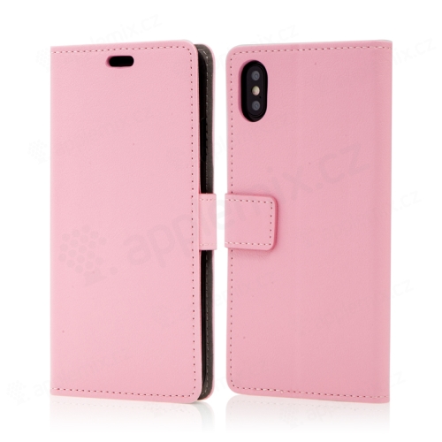 Puzdro pre Apple iPhone Xs Max - stojan + slot na kreditnú kartu - umelá koža - ružové