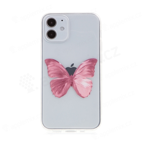 Kryt pro Apple iPhone 12 mini - gumový - růžový motýl