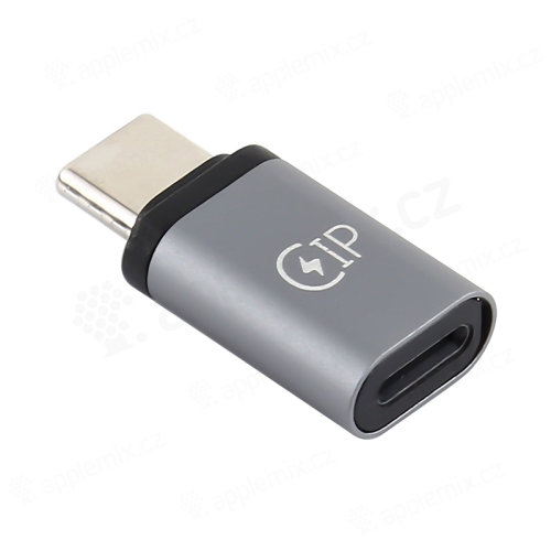 Přepojka / redukce Lightning samice na USB-C 3.1 samec - podpora přenosu dat - kovová - šedá