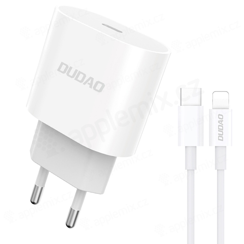 2v1 nabíjecí sada DUDAO pro Apple iPhone / iPad - EU adaptér + kabel USB-C - Lightning 1m - 20W - bílá