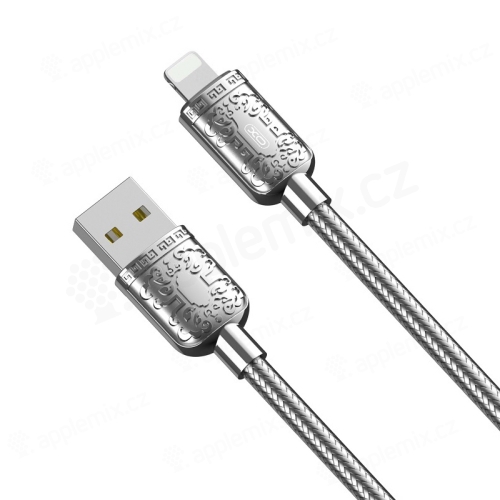 Synchronizačný a nabíjací kábel XO - Lightning pre Apple iPhone / iPad - kovové koncovky - strieborný