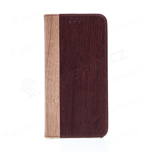 Pouzdro pro Apple iPhone 7 Plus / 8 Plus - stojánek + prostor pro platební karty - motiv dřeva / mahagon