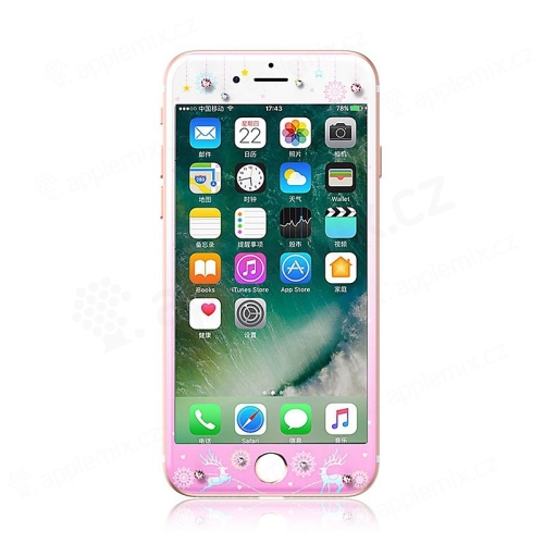 Tvrzené sklo (Tempered Glass) KAVARO pro Apple iPhone 7 - s kamínky Swarovski - sobi - růžové / bílé - 0,33mm