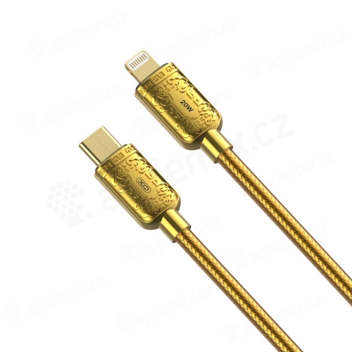 Kábel XO - USB-C / Lightning pre Apple iPhone / iPad - kovové koncovky - podpora 20 W - zlatý