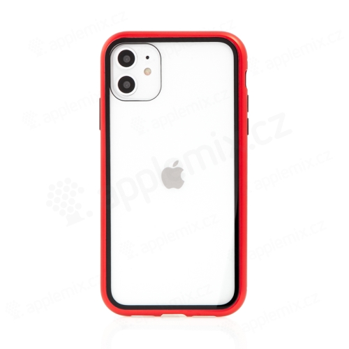 Kryt pro Apple iPhone 11 - magnetické uchycení - skleněný / kovový - červený