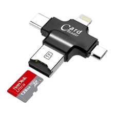 Čtečka paměťových karet Micro SD / TF 4v1 - USB-A / Micro USB / USB-C / Lightning - černá
