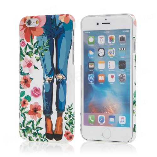 Kryt pre Apple iPhone 6 / 6S - ruža + dievča v džínsoch - plastový - biely