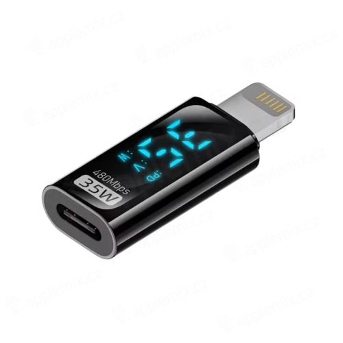 Přepojka / redukce Lightning samec / USB-C samice - LCD napětí / proud - černá