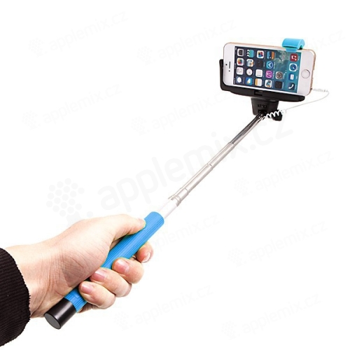 Teleskopická selfie tyč / monopod KJstar - kabelová spoušť - modrá
