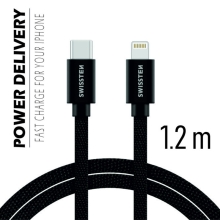 Synchronizační a nabíjecí kabel SWISSTEN - USB-C - Lightning pro Apple zařízení - tkanička - černý - 1,2m