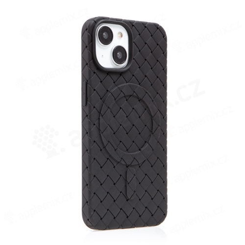 Kryt pro Apple iPhone 15 - podpora MagSafe - pletený vzor - silikonový - černý