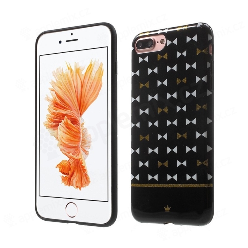 Kryt ISMILE pro Apple iPhone 7 Plus / 8 Plus - gumový - bílé a zlaté motýlky / černý