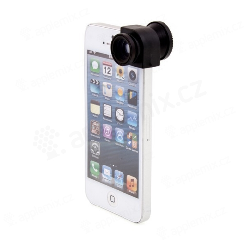 Multifunkční objektiv 3v1 pro Apple iPhone 5 / 5S / SE - 180° rybí oko / 0,67x širokoúhlý objektiv / makro objektiv - černý