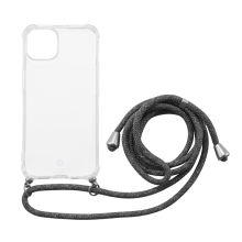 Kryt MOMAX pro Apple iPhone 13 mini - odolný + šedá šňůrka - gumový - průhledný