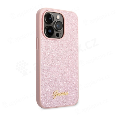 Kryt GUESS Metal Flakes pro Apple iPhone 14 Pro - třpytky - plastový / gumový - růžový