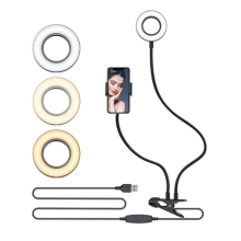 Selfie světlo + držák na telefon BLITZWOLF (Ring light) - ohebný krk + klip - nabíjecí - černé