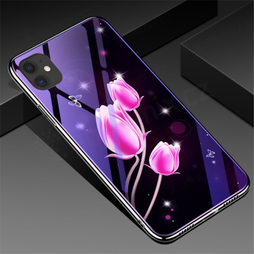 Kryt pro Apple iPhone 11 - skleněný / gumový - fialový - tulipány