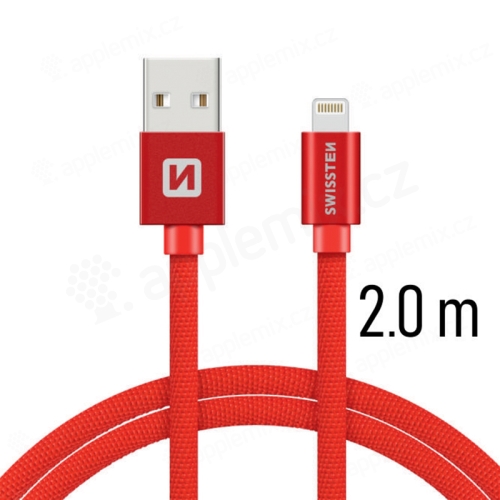 Synchronizační a nabíjecí kabel SWISSTEN - MFi Lightning pro Apple zařízení - tkanička - červený - 2m
