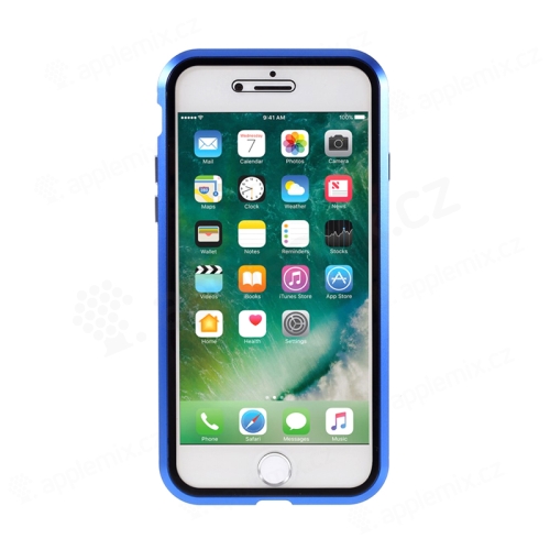 Kryt pre Apple iPhone 7 / 8 / SE (2020) / SE (2022) - 360° ochrana - magnetický - sklo / kov - čierny / modrý