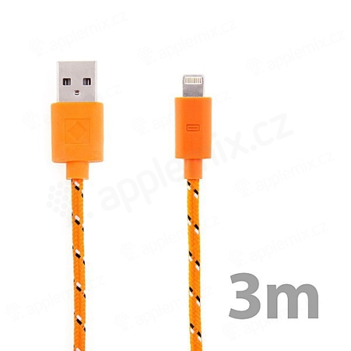 Synchronizační a nabíjecí kabel Lightning pro Apple iPhone / iPad / iPod - tkanička - oranžový - 3m
