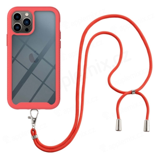 Kryt pre Apple iPhone 13 Pro - Odolný - Šnúrka na zavesenie - Plast / guma - Červený