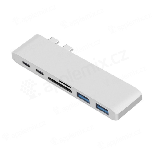Dokovacia stanica / replikátor portov / rozbočovač pre Apple MacBook Pro - 2x USB-C na 2x USB-C + 2x USB-A + SD - strieborná