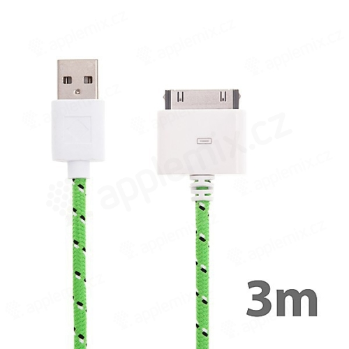 Synchronizační a nabíjecí kabel s 30pin konektorem pro Apple iPhone / iPad / iPod - tkanička - zelený - 3m