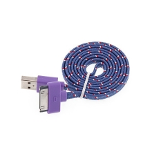 Synchronizační a nabíjecí kabel s 30pin konektorem pro Apple iPhone / iPad / iPod - tkanička - plochý bílý