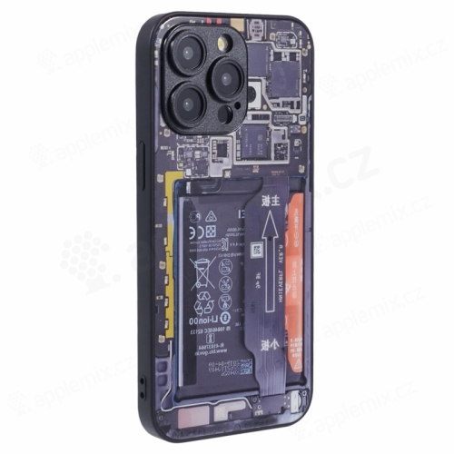 Kryt pro Apple iPhone 15 Pro - zvýšený okraj čoček - gumový / skleněný - motiv součástek telefonu