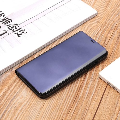 Puzdro pre Apple iPhone X - plast / umelá koža - priehľadná predná časť - stojan - čierne
