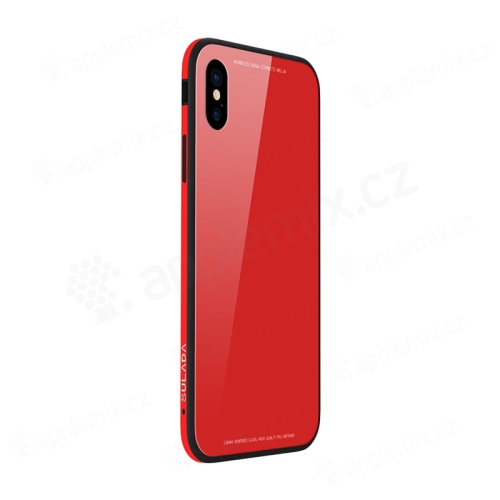 Kryt SULADA pro Apple iPhone Xr - kov / sklo - červený