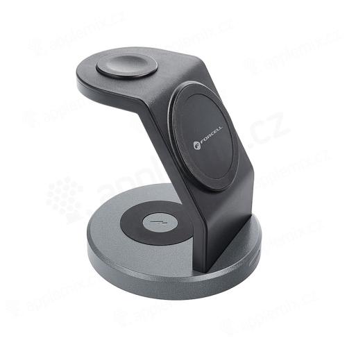 Stojánek / Qi nabíječka FORCELL 3v1 pro Apple iPhone / Watch / AirPods - podpora MagSafe - hranatý - černý