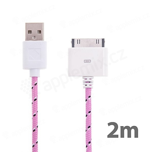Synchronizační a nabíjecí kabel s 30pin konektorem pro Apple iPhone / iPad / iPod - tkanička - světle růžový - 2m