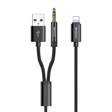 Kabel YESIDO hudební / nabíjecí - Lightning / 3,5mm jack + USB-A - 1,2m - černý