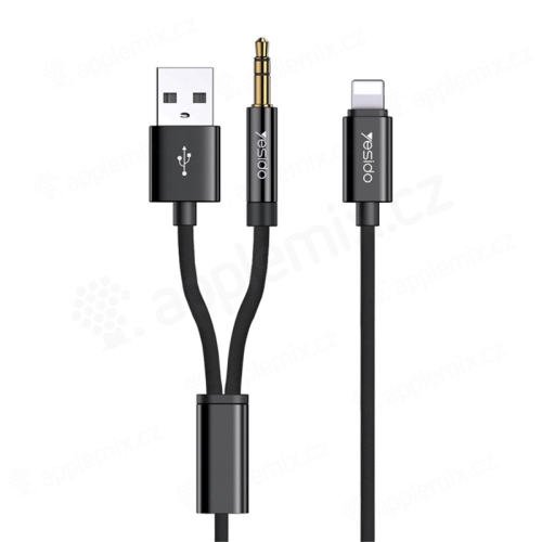 YESIDO Hudobný / nabíjací kábel - Lightning / 3,5 mm jack + USB-A - 1,2 m - čierny