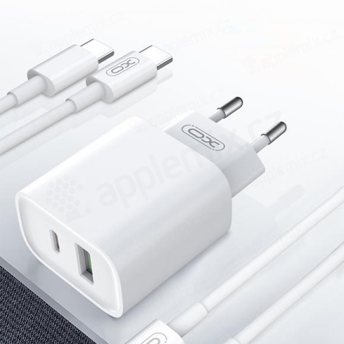 Nabíjacia súprava XO pre Apple iPhone / iPad - EÚ adaptér USB-A / USB-C + kábel USB-C - 20 W + 18 W - biela