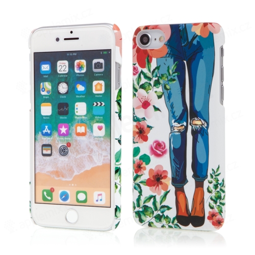 Kryt pro Apple iPhone 7 / 8 - růže + dívka v džínách - plastový - bílý