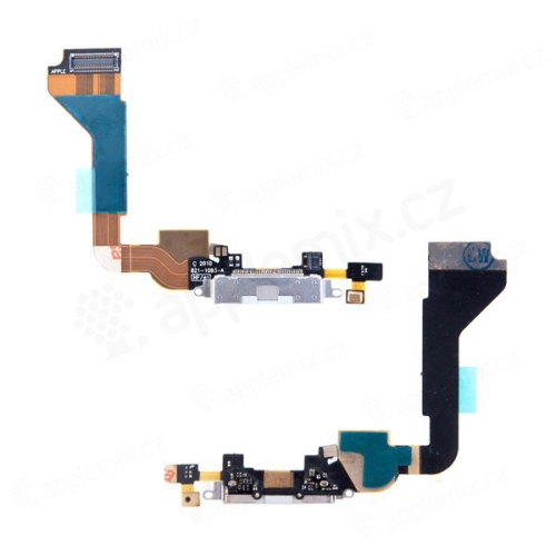 Flex kábel s napájacím a dátovým konektorom + SMD mikrofón pre Apple iPhone 4 - biely - kvalita A+