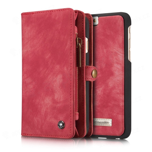 Puzdro pre Apple iPhone 6 Plus / 6S Plus - peňaženka + odnímateľný kryt telefónu - priehradka na doklady - umelá koža - červená