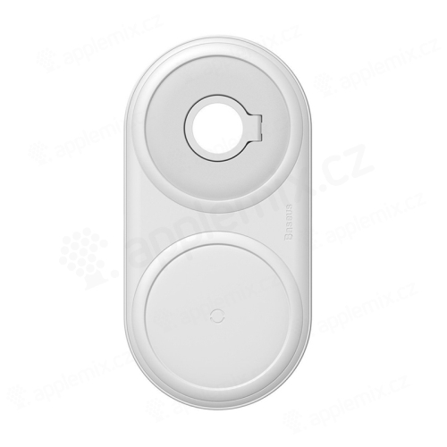 2v1 bezdrátová nabíječka / podložka Qi BASEUS pro Watch / iPhone + 24W EU nabíjecí adaptér - bílá