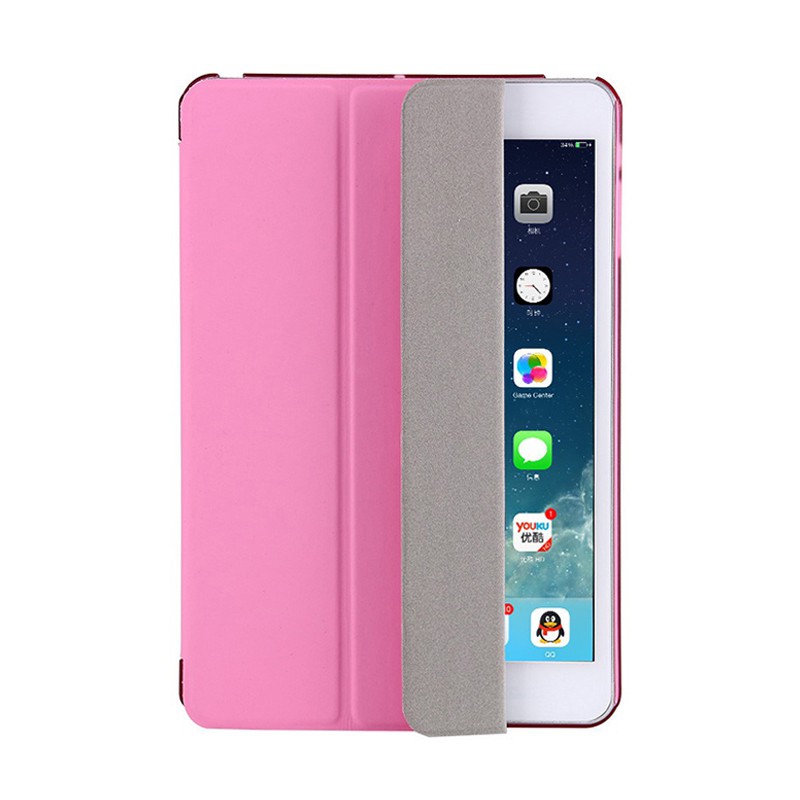Pouzdro / kryt pro Apple iPad 9,7 (2017-2018) - funkce chytrého uspání + stojánek - růžové / průsvitné růžové