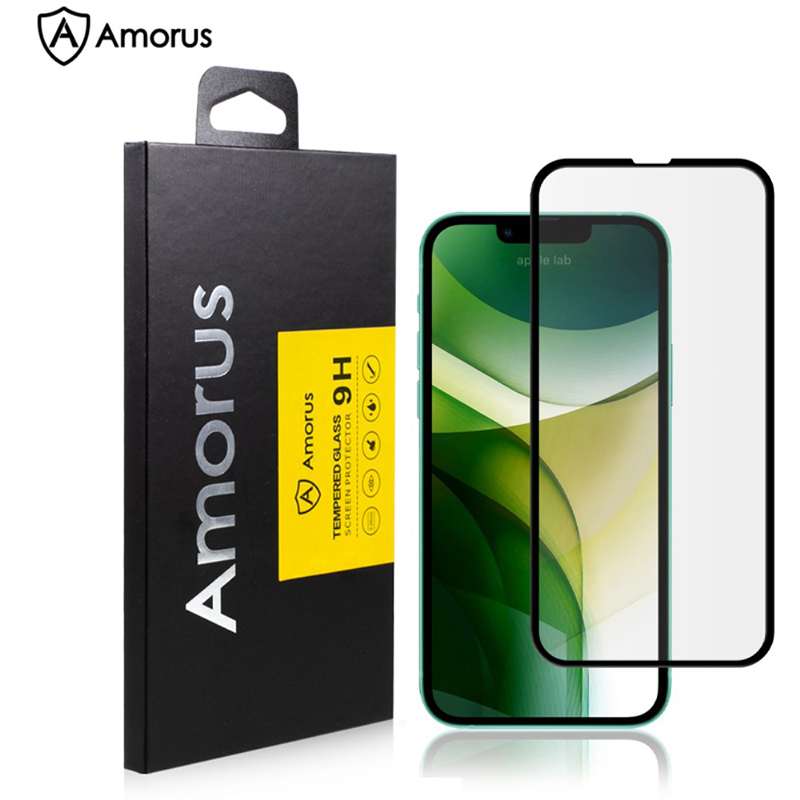 Tvrzené sklo (Tempered Glass) AMORUS pro Apple iPhone 13 / 13 Pro - černý rámeček - 2,5D hrana - 0,26mm