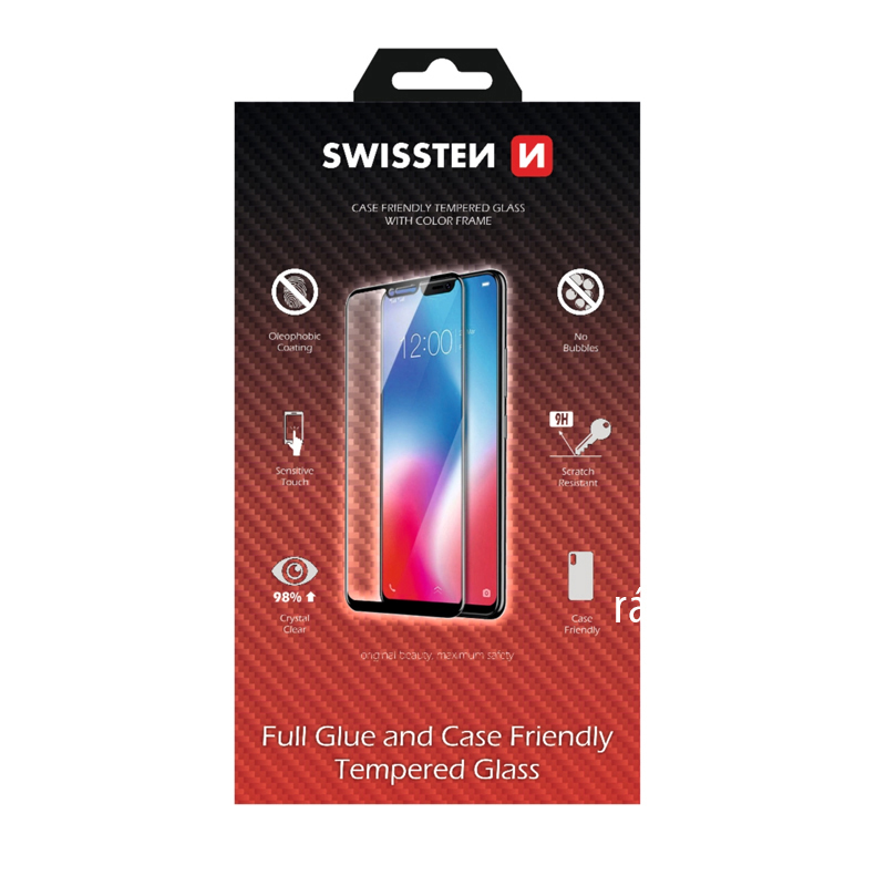 Tvrzené sklo (Tempered Glass) SWISSTEN Case Friendly pro Apple iPhone 13 / 13 Pro / 14 - 2,5D - černý rámeček - 0,3mm