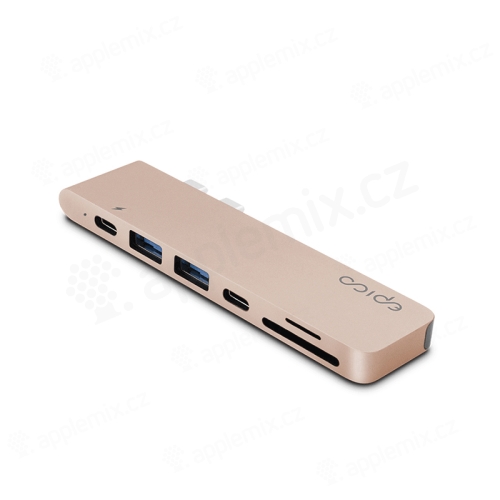 Přepojka / adaptér / rozbočovač EPICO - 2x USB-C na 2x USB-A + 2x USB-C + HDMI + SD / Micro SD - zlatá