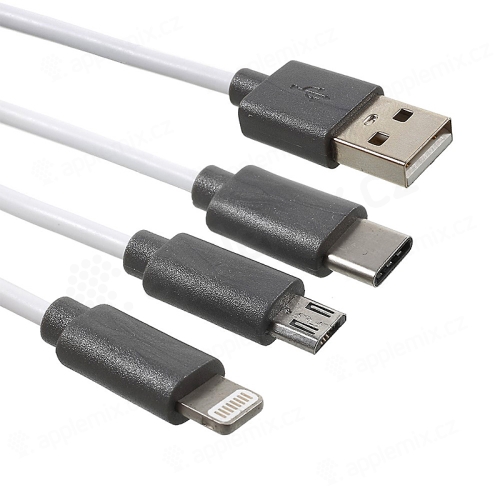3v1 Synchronizační a nabíjecí kabel PINZUN Lightning + USB-C + micro USB konektory - šedý - 1m