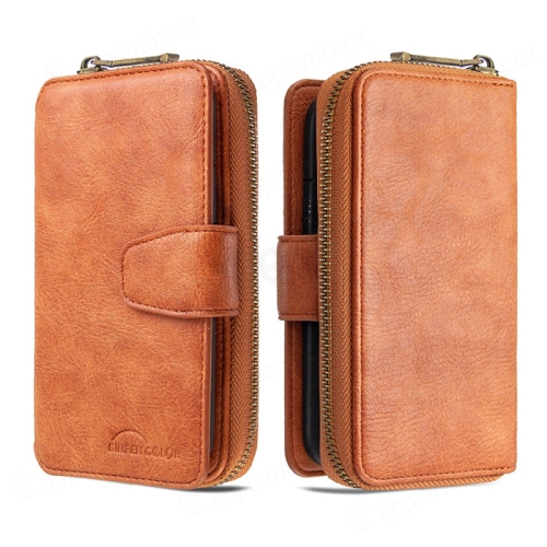 Puzdro / peňaženka pre Apple iPhone 12 / 12 Pro - umelá koža - svetlohnedá