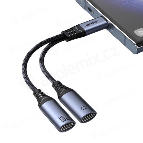 JOYROOM USB-C na audio USB-C + dátový USB-C adaptér - pre Apple iPhone / iPad - 10 cm - čierny