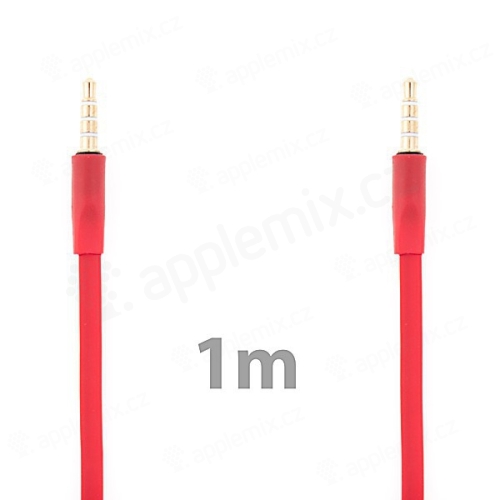 Noodle style propojovací audio jack kabel 3,5mm pro Apple iPhone / iPad / iPod a další zařízení - červený - 1m