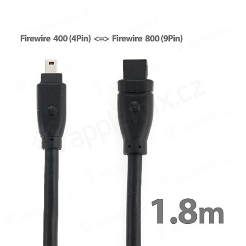 Prepojovací kábel / redukcia FireWire 800 / 400 (9pin / 4pin) - čierny - 1,8 m