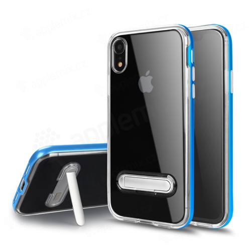 Kryt pro Apple iPhone Xr - stojánek - gumový / plastový - průhledný / modrý